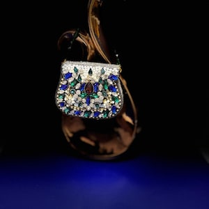 Handmade Kundan Clutch Bag, Bridal Wedding Purse, Crystal Beaded Handbag, Green Stone Evening Clutch, Indian Ethnic Party Bag