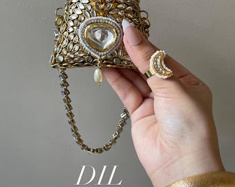 Mini Kundan Clutch, Dil Kundan Bridal Bag, Indian Wedding Purse, Gold Beaded Ethnic Clutch, Handmade Party Bag, Bridesmaid Gift