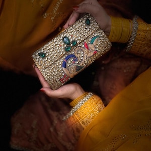 Kundan Gold Luxury Bridal Clutch, Handmade Embellished Wedding Purse, Stone Beaded Evening Handbag, Indian Pakistani Party Bag