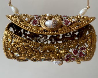 Kundan Mor Metal Bridal Clutch Bag | Handcrafted Wedding Potli | Designer Evening Bag | Indian Bridal Accessories | Party Purse