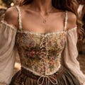 Floral Embroidered Corset Top Vintage Jacquard Lace-Up Bustier with Boning, Renaissance Camisole Vest