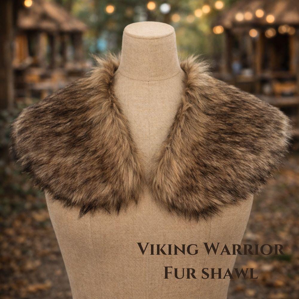 Viking Faux Fur Collar Shawl - Medieval Shoulder Wrap For Men's Costume