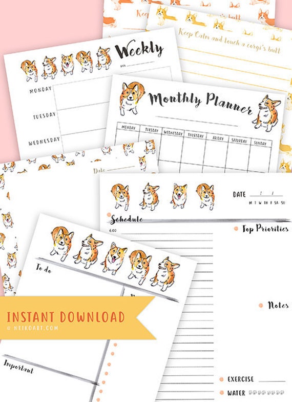 Corgi Planner Weekly Planner Day Planner Dog Planner Cute | Etsy