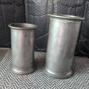 Vintage French Pewter Litre & Demi-Litre Measures – Marked – Rustic Farmhouse Kitchen Décor