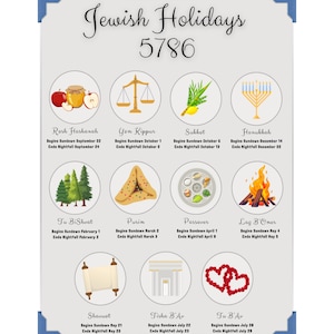 Jewish Holiday Calendar 5786: Judaica Wall Art, Rosh Hashanah to Tu B’Av (Digital Download)