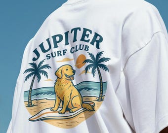 Retro Dog Surf Club-T-shirt: vintage strandshirt met print