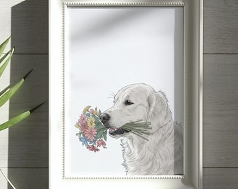 English Cream Retriever Floral Print: Dog Lover Wall Art (Digital Download