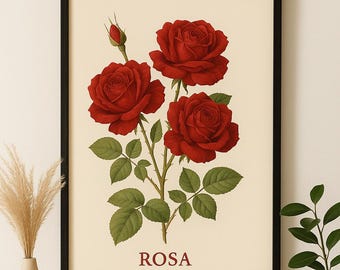 Rosa Reverie – Arte de parede botânica com rosas vermelhas vintage