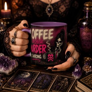Mug humoristique « Café : Parce que le meurtre est mal », Mug à café humoristique et noir, Cadeau humoristique pour les amateurs de café, Mug à café original image 10