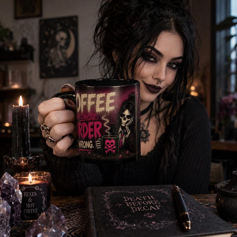 Mug humoristique « Café : Parce que le meurtre est mal », Mug à café humoristique et noir, Cadeau humoristique pour les amateurs de café, Mug à café original image 11