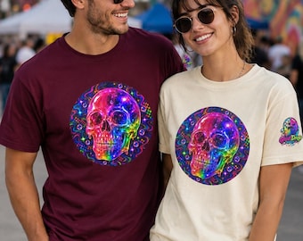 Psychedelic Neon Skull T-Shirt | Rainbow Cosmic Skull Tee