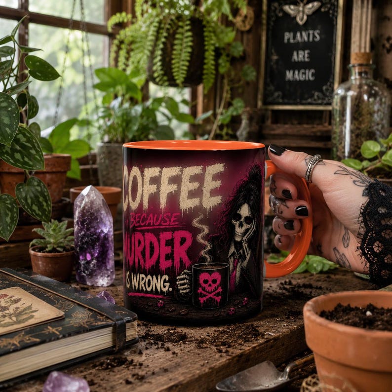 Mug humoristique « Café : Parce que le meurtre est mal », Mug à café humoristique et noir, Cadeau humoristique pour les amateurs de café, Mug à café original image 7