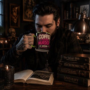 Mug humoristique « Café : Parce que le meurtre est mal », Mug à café humoristique et noir, Cadeau humoristique pour les amateurs de café, Mug à café original image 4