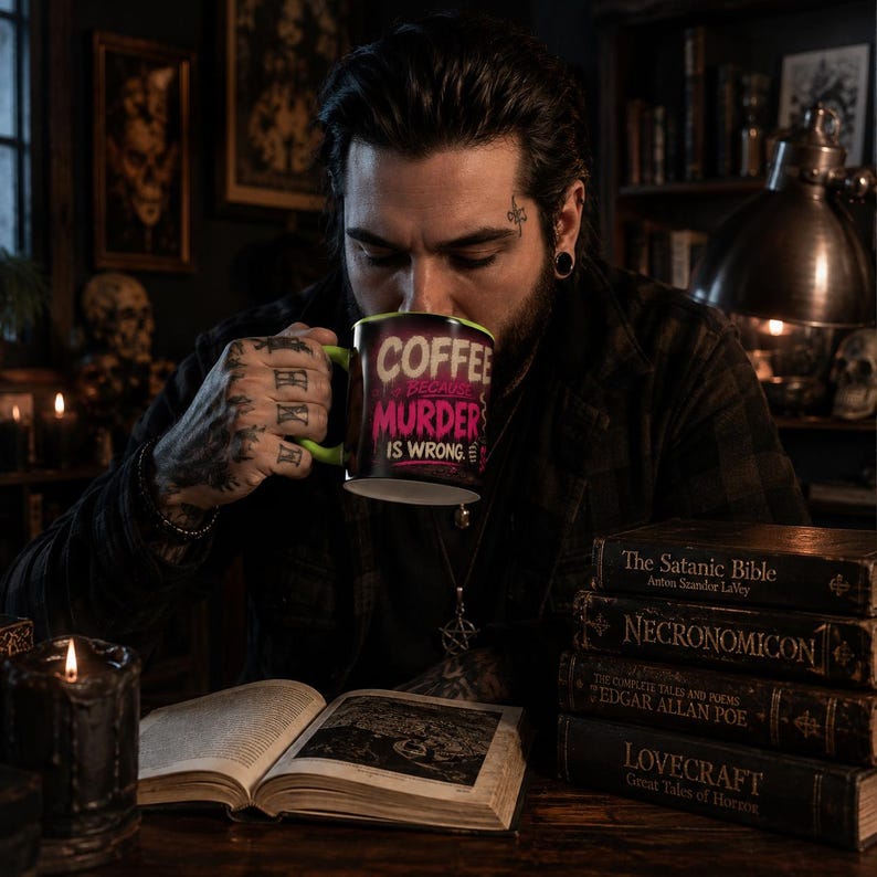 Mug humoristique « Café : Parce que le meurtre est mal », Mug à café humoristique et noir, Cadeau humoristique pour les amateurs de café, Mug à café original image 4