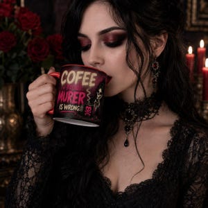 Mug humoristique « Café : Parce que le meurtre est mal », Mug à café humoristique et noir, Cadeau humoristique pour les amateurs de café, Mug à café original image 12