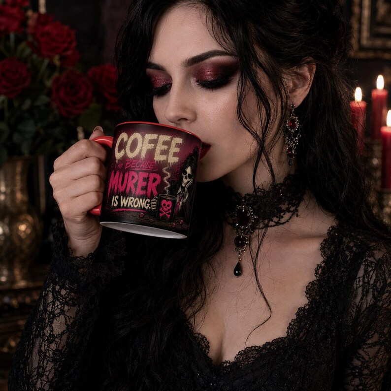 Mug humoristique « Café : Parce que le meurtre est mal », Mug à café humoristique et noir, Cadeau humoristique pour les amateurs de café, Mug à café original image 12