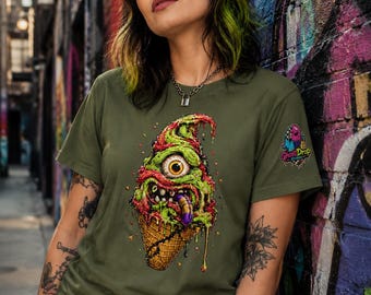 Monster Ice Cream Cone T-Shirt | One-Eyed Melting Horror Scoop Tee