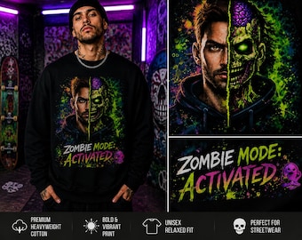 Zombie Mode Activated Long Sleeve Shirt | Neon Horror Graphic Streetwear