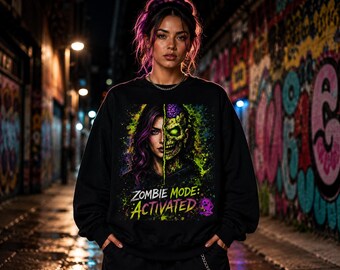 Zombie Mode Activated Crewneck: Horror Streetwear Long Sleeve Shirt
