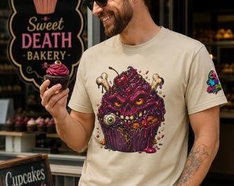 Creepy Horror Cupcake T-Shirt | Zombie Bakery, Gore Illustration