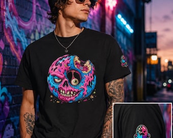 Zombie Donut T-Shirt | Biting Bite Skull Donut Graphic Tee