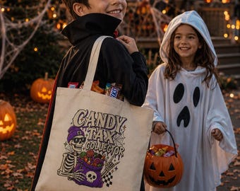 Candy Tax Collector Tote Bag | Halloween skeleton candy trick-or-treat design