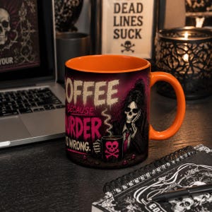 Mug humoristique « Café : Parce que le meurtre est mal », Mug à café humoristique et noir, Cadeau humoristique pour les amateurs de café, Mug à café original image 2