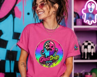 Neon Melting Ghost Tee | Rainbow Drip Logo Shirt