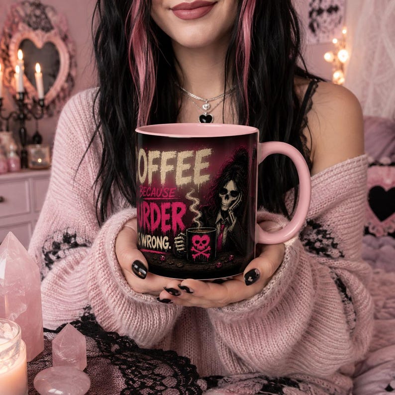 Mug humoristique « Café : Parce que le meurtre est mal », Mug à café humoristique et noir, Cadeau humoristique pour les amateurs de café, Mug à café original image 9