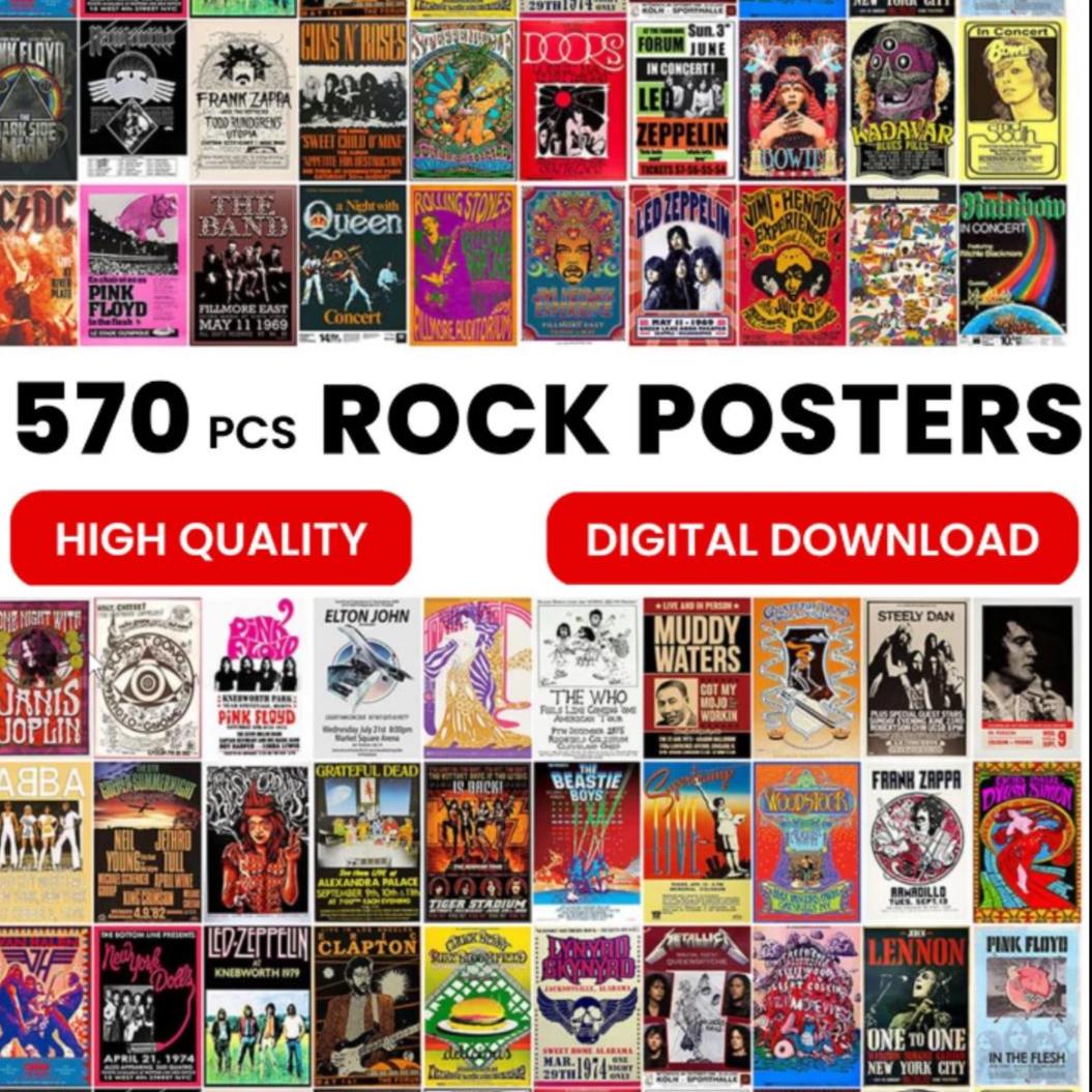 Product Poster Rocks 570 Vintage Rock Posters Bundle | Digital Download 2GB | Retro Wall Art ...