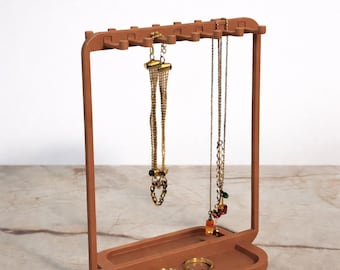 Minimalist Jewelry Stand – Necklace Holder with Ring Tray – Modern Jewelry Display – Vanity Organizer