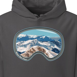 Snow Ridge Mountain Organic Blend Hoodie | Avoriaz French Alps | Blue Sky Ski Goggles Design | Mid-Weight Unisex | Wear the View