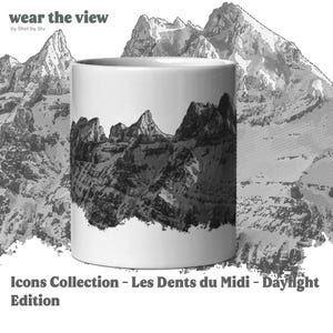 Les Dents du Midi Mountain Ceramic Mug | French Alps | Halftone Graphic Minimalist | Black Edition | Wear the View