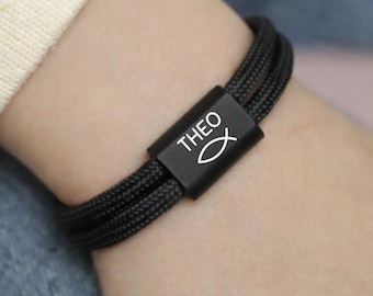 Pulsera de bautizo con nombre y pez - pulsera personalizada, regalo para Primera Comunión, Confirmación, pulsera infantil para Confirmación, primer día de cole