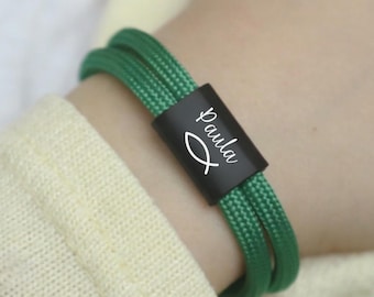 Pulsera de bautizo con nombre y pez - regalo con grabado, pulsera de comunión, confirmación, regalo de bautizo, pulsera infantil para confirmación