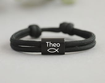 Pulsera de comunión para niños - Pulseras personalizadas con grabado de peces, regalo de pulsera de bautizo, regalos para niñas y niños.