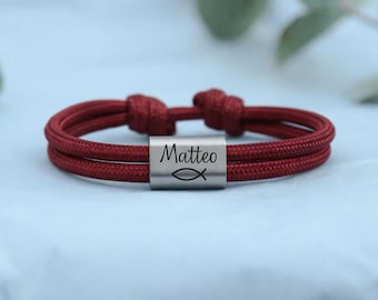 Pulsera de bautizo con grabado de pez - pulseras personalizadas para Primera Comunión, Confirmación, regalo de bautizo con nombre