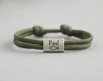 Pulsera de bautizo con nombre y pez - Regalos de Confirmación, pulsera grabada para Primera Comunión, regalo de bautizo, pulsera con grabado