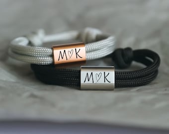 Weihnachtsgeschenk für Paare, Partnerarmband mit Gravur aus Segeltau, Personalisiert Armband, Partnerschmuck, Geschenk für ihn und für sie