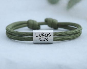 Pulsera de Primera Comunión con grabado de nombre – regalo personalizado con pez, pulsera de bautizo para niño, pulsera con nombre para Confirmación