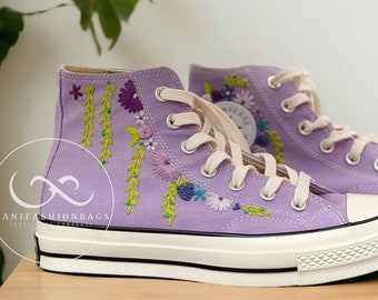 Broderie personnalisée mariage fleurs roses Chuck Taylor chaussures en toile cadeaux personnalisés broderie fête des mères mariage baskets montantes