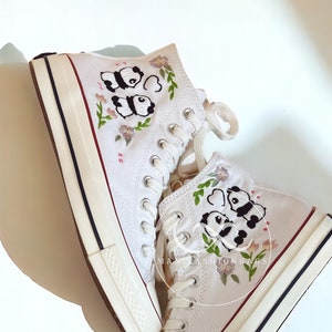 Custom Embroidered Panda and Bamboo Forest Shoes Chuck Taylor Personalized Embroidery Panda  Valentine Sneaker High Top Gifts for Bride