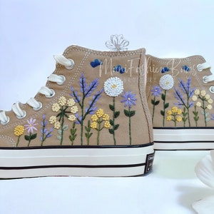 Personalize Embroidery Sweet Colorful Flowers Canvas Shoes Custom Embroidery Chuck Taylor High Top 1970s Birthday Gifts For Her image 1