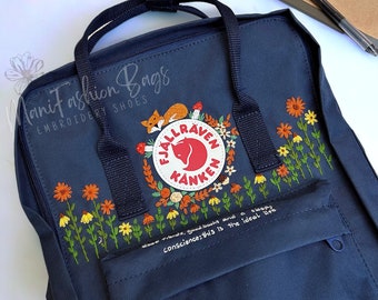 Mochila de bordado de pequeño zorro personalizado Fjallraven Kanken Flower Garden Bordado Star School Bag Mushroom Regalos personalizados para amigos