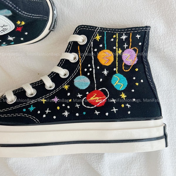 Embroidery Galaxy Converse High Tops Custom Handmade Converse Universe And Stars Embroidery Personalized Converse Chuck Taylor 1970s