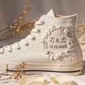 Custom Wedding Converse For Bride Wedding Flower with Name Hand Embroidered Beige Sneaker Personalized Chuck Taylor High Tops 1970s Shoes product logo