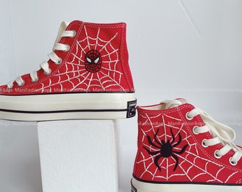 Spider Embroidery Custom Converse Chuck Taylor Embroidered Shoes, Custom Spider Web Converse Wedding Shoes, Gifts for Her, Wedding Converse