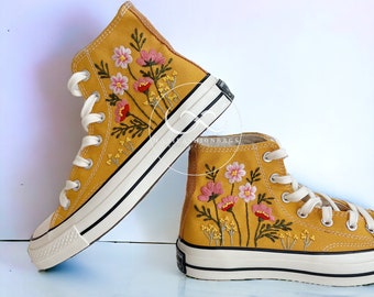 Converse petites fleurs roses personnalisées toile chaussures Chuck Taylor fleurs brodées personnalisées baskets Saint-Valentin cadeaux de mariée pour elle