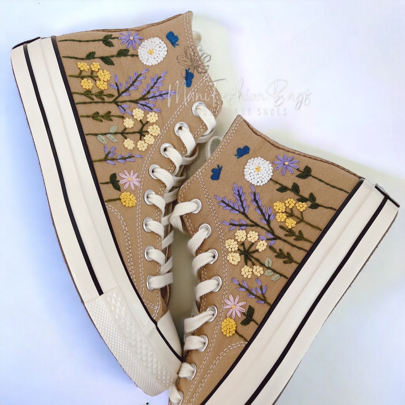 Personalize Embroidery Sweet Colorful Flowers Canvas Shoes Custom Embroidery Chuck Taylor High Top 1970s Birthday Gifts For Her image 4