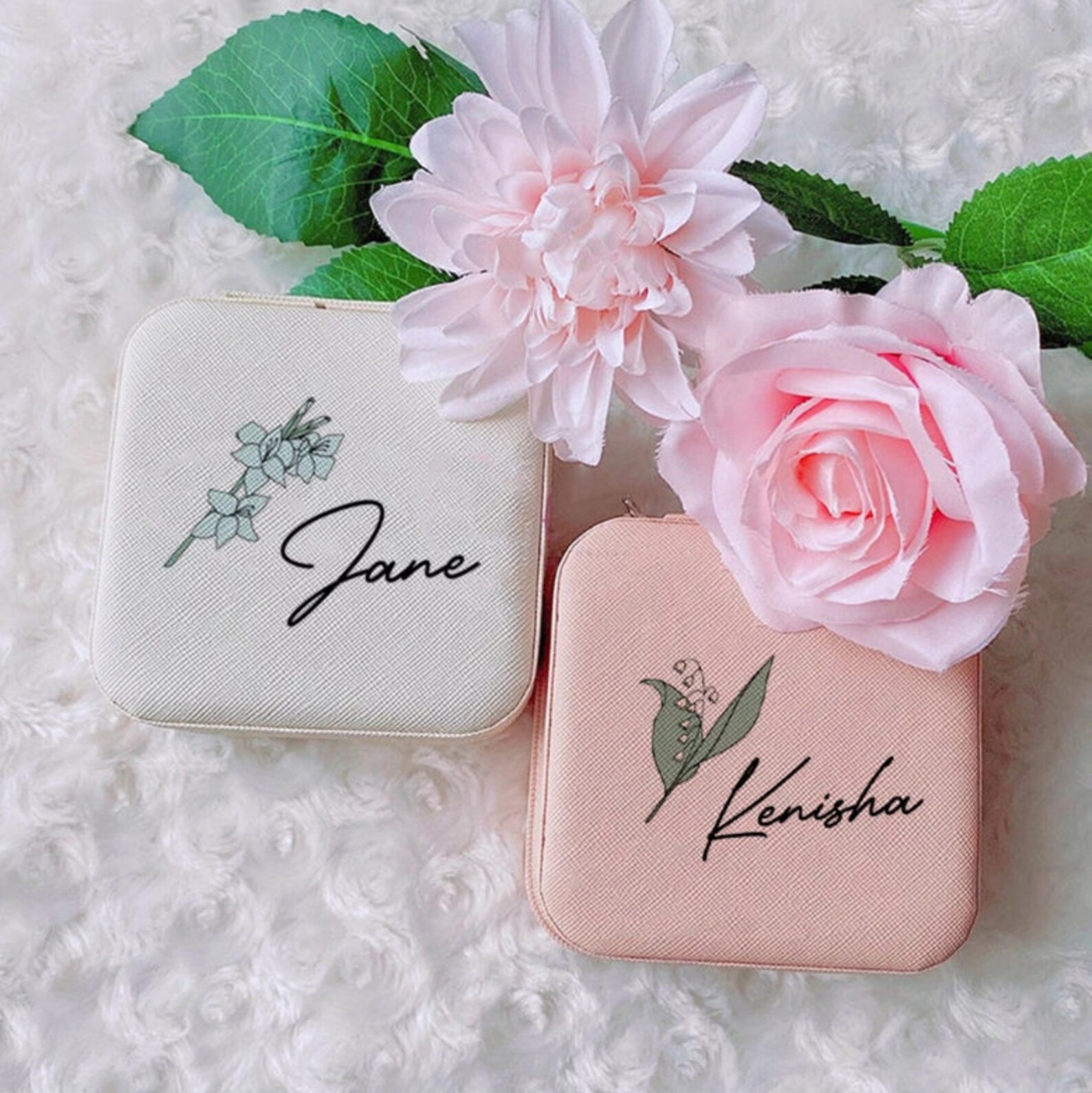 Personalized Birth Flower Jewelry Box Birth Month Flower Etsy